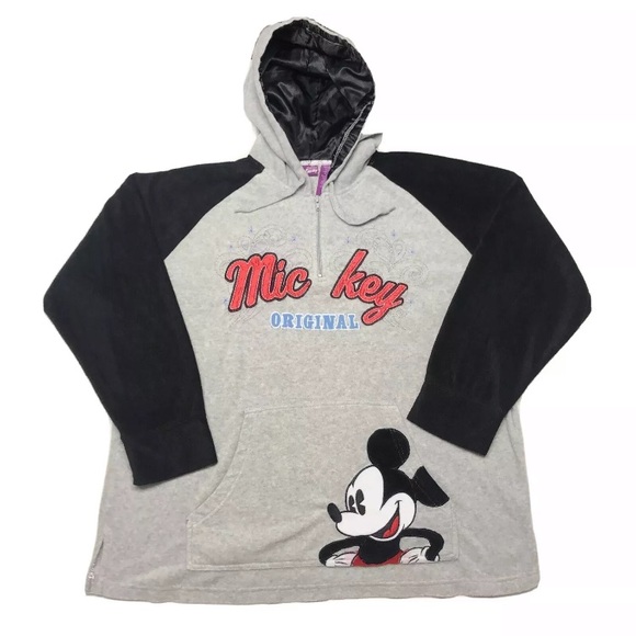 Disney Mickey Mouse Hoodie Womens Plus Size 3X Gray Black 1/4 Zip Pullover - Picture 1 of 14